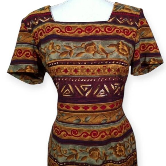 SAG HARBOR BURGUNDY, MUSTARD DRESS SZ.10 EUC. - Picture 2 of 8